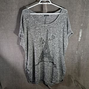 Initiatives Black Grey Lightweight Short Sleeve Paris Bejeweled Sweater VG 2X